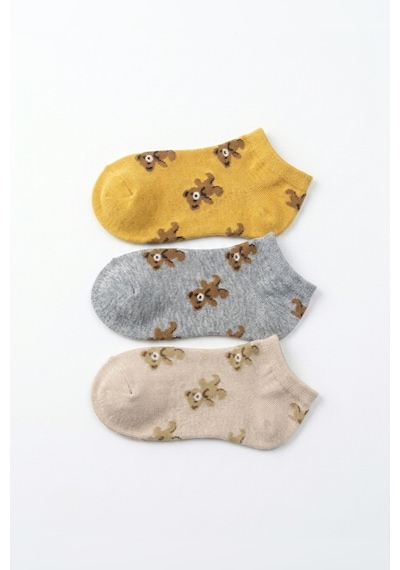 Aura Collections Ayıcık Desenli Dikişsiz Pamuklu Kadın Patik Çorap 5'li Set 36-40 Çok Renkli Bilek Çorap