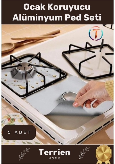 Home Serisi Gaz Ocak Uyumlu Koruyucu Alüminyum Ped Seti 5 Adet Pratik Kolay Temizlenebilir Dayanıklı