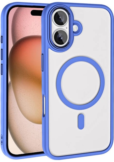 Apple Uyumlu iPhone 16 Kılıf Wireless Şarj Özellikli Krom Magsafe Silikon Kapak Mavi