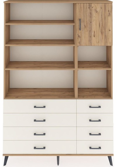Arges Dolap 8 Raflı 8 Çekmeceli Tek Kapaklı 132x30x195 Çam-ç... Çam