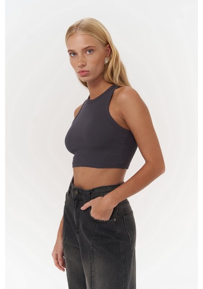 Mai Collection Mai Studios Co. 3149 - Fleur Fitilli Halter Yaka Antrasit Crop Antrasit