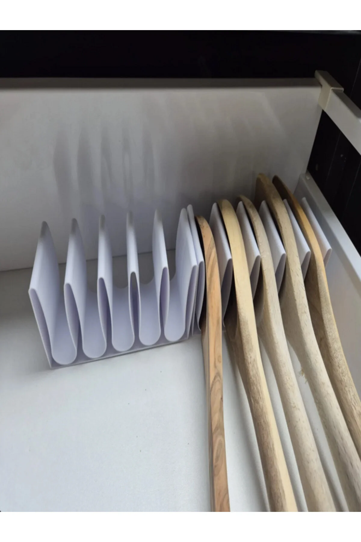 Mutfak İçin Tahta Kaşık Düzenleici 5 Bölmeli Beyaz
