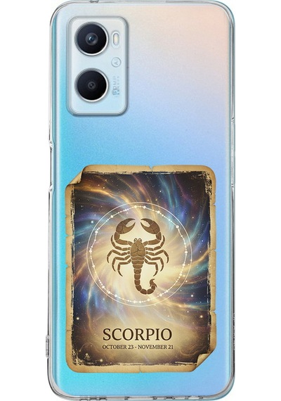 Oppo A96 İle Uyumlu Burç Kartları Akrep Tasarımlı Şeffaf Silikon Kılıf Şeffaf