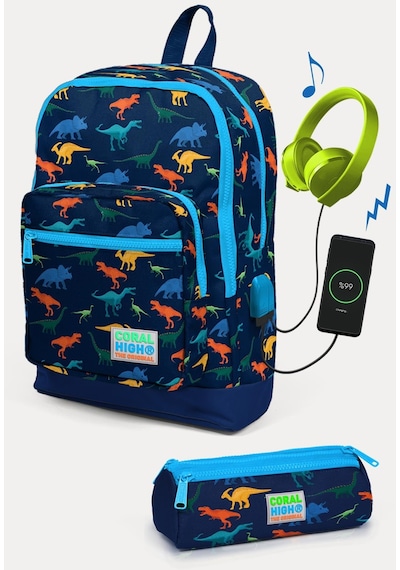 Cocoral High Kids Lacivert Dinazor Desenli Usb'li 2'li Okul Çanta Seti Set0223289