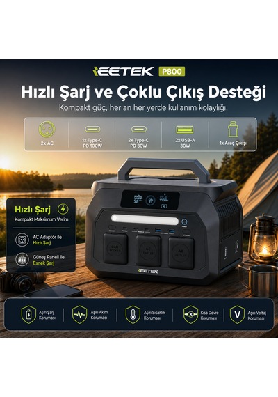 Initial Entropy Energy P800+sp100 Solar Enerji Seti 512wh 800w Power Station + 100w Katlanabilir Güneş Paneli