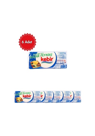 Kebir Taze Kaşar Peyniri 600 Gr X 6 Adet Tam Yağlı, Doğal Süt Lezzeti, Uzayan Kıvam