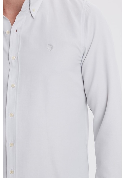 Tudors Erkek Slim Fit Dar Kesim Düz Oxford Armalı Yaka Düğmeli Gri Spor Gömlek-42012 Gri