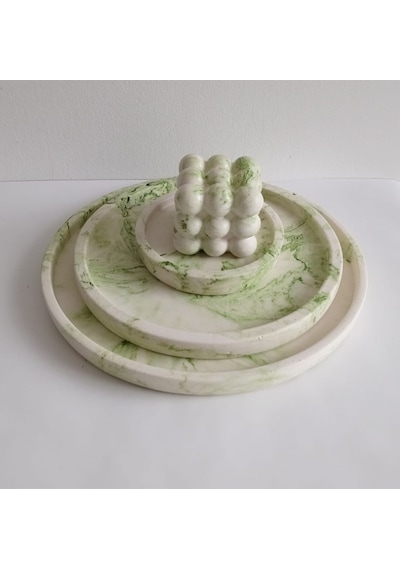 Marble Mermer Desenli Dekoratif Beton Büyük Boy Organizer 3 Lü Tepsi Seti,aksesuar,dekorasyon Gri