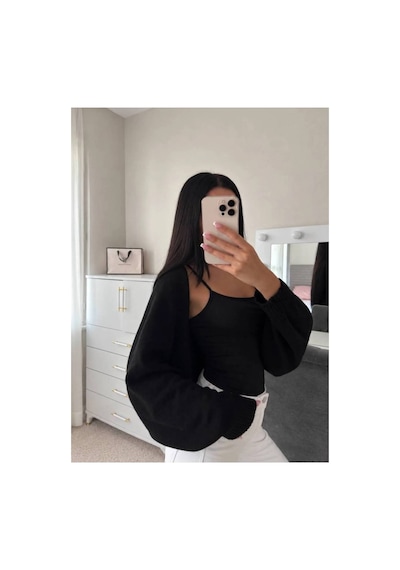 Flex Fashıon Kadın Sokak Modası Akrilik Crop Triko Hırka Siyah - 928384069 Siyah - 928384069 Siyah
