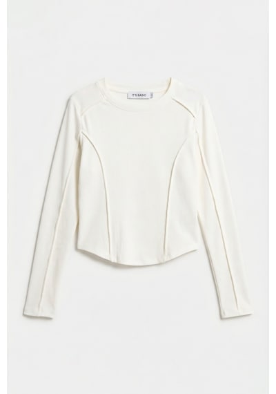 it's basic Kadın Ekru Renk W5 Organik Kumaş Crop Fit Body
