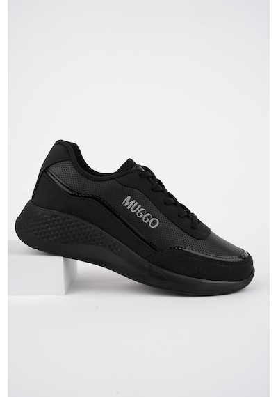 Muggo Coco Garantili Kadın Ortopedik Günlük Bağcıklı Şık Rahat Sneaker Spor Ayakkabı Siyah