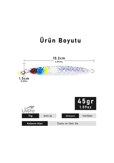 Jig, Zoka, Suni Yem, Glow Uv Metal Jig, 45gr 10cm Jıgto Nova-45