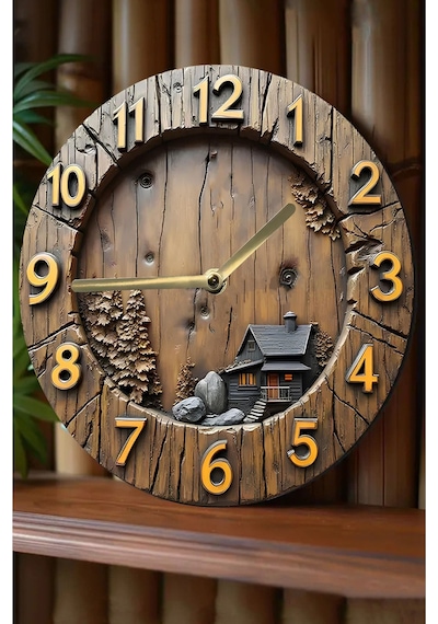 Rustic Charm Dağ Evi Temalı 3d Mdf Duvar Saati Sdw267 Renkli