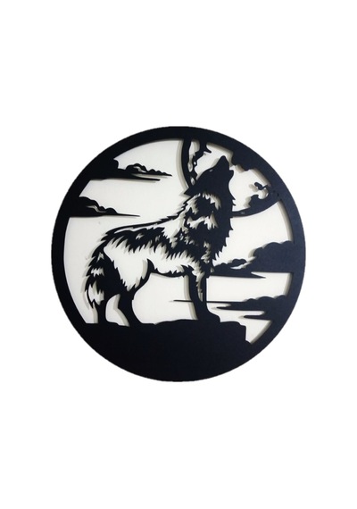 Motto Dekor Lazer Kesim Metal Kurt Görselli Duvar Dekoru 49x49 Cm Siyah
