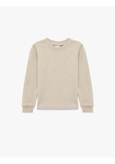 Koton Pamuklu Bisiklet Yaka Uzun Kollu Basic Sweatshirt Yeşil 6wmb10309tk