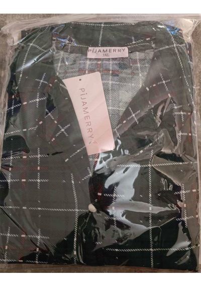 Pijamerry Kadın Büyük Beden Gömlek Yaka Süet Uzun Kol Pijama Takımı 5259- 1 Adet 001