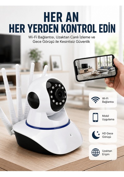 Led Aydınlatmalı 5 Antenli Motorlu 1080p Wifi Kamera Sensörlü Yeni Nesil Aklby-bsva58