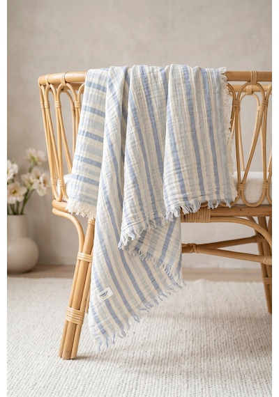 Çift Katlı Müslin Bebek Pike Örtü Yenidoğan Battaniyesi 85x95 Cm Bebek Pikesi Puset Örtüsü İndigo