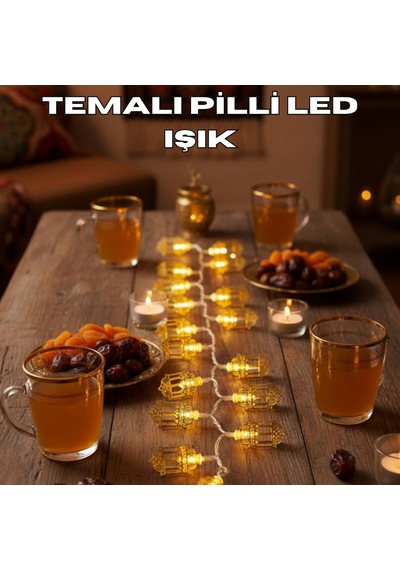 Pilli Altın Fener Led Ramazan Işıkları Dekoratif Aydınlatma