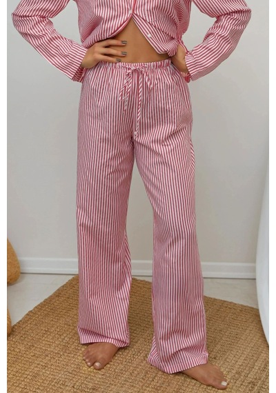 Hiccup Çizgili Pamuklu Pijama Takımı Bordo Kırmızı