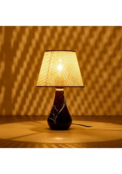Nisaa Luce Konik Seramik Abajur - Siyah / Krem - 37x20x20 Cm Çok Renkli