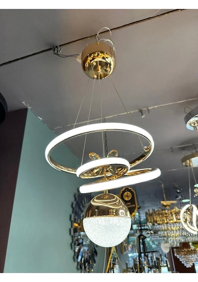 Kasırga 3 Renk Gold Sarı Beyaz Ve Gün Işığı Luxury Led Avize Kristal Taşlı Concept Çok Renkli