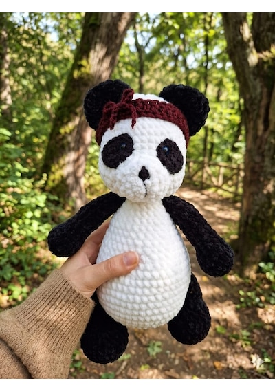 El Örgüsü Peluş Panda Beyaz - Siyah