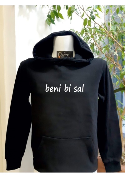 Pisa Art Unisex Siyah Kapüşonlu Beni Bi Sal Baskılı Sweatshirt Hrmsw1409 Siyah