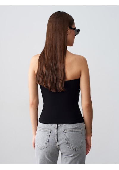 Dilvin 32841 Bağlamalı Bandeau Top-siyah
