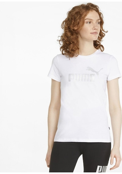 Puma Ess+ Metallic Logo Tee Kadın Tişört 848303 02Beyaz