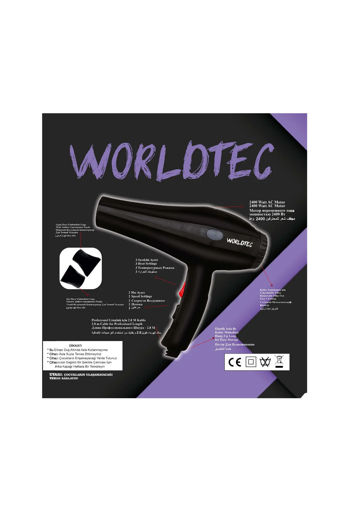 Worldtec 2200 W Turbo Profesyonel Kuaför Fön & Saç Kurutma Makinesi