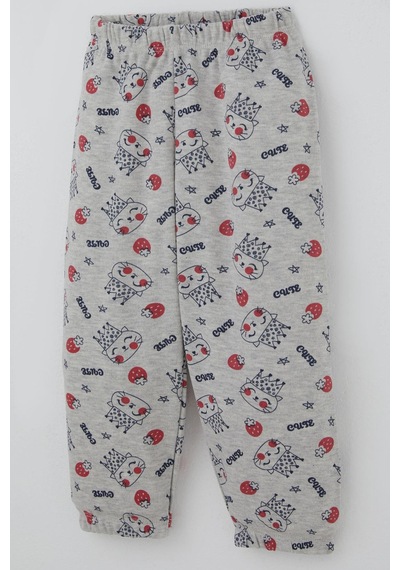 Breeze Kız Bebek Pijama Takımı Sevimli Kraliçe Desenli Çilekli 9 Ay-3 Yaş, Açık Gri Melanj Açık Gri Melanj