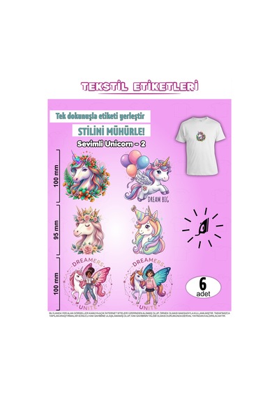 Ütü İle Yapışan Kıyafet Etiketi Unicorn Serisi -2 6lı Set Karışık