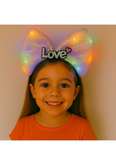 Go İthalat Led Işıklı Love Yazılı Pembe Fiyonk Taç Kız Çocuk Parti Tacı 3+ Yaş