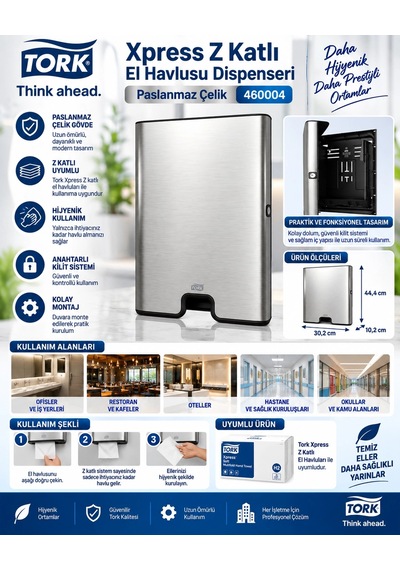 Tork Xpress Z Katlı El Havlusu Disp.pslmz Çelik 460004 Çok Renkli