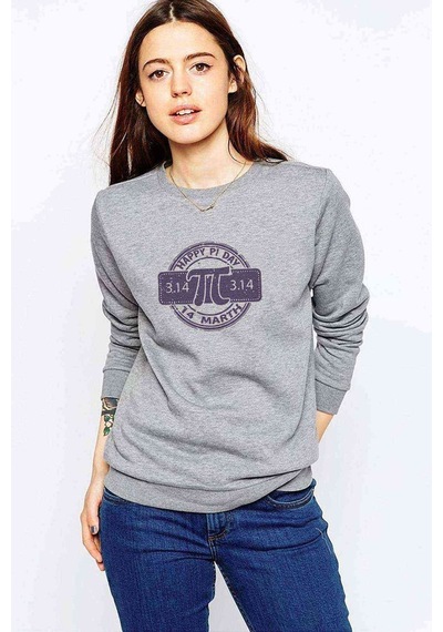 Pi Purble Logo Baskılı Gri Kadın Sweatshirt