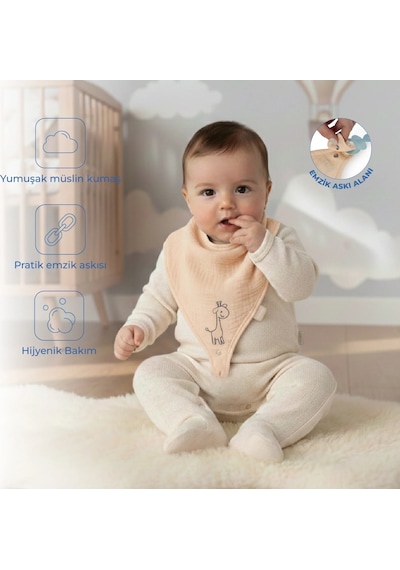 Babyjem Emzik Askılı Müslin Mama Önlüğü Somon