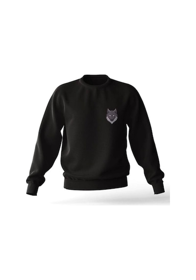 Tarzsokak Sıyah Karpşonsuz 0 Yaka Pamuklu Kurt Baskılı Unisex Sweatshirt Siyah