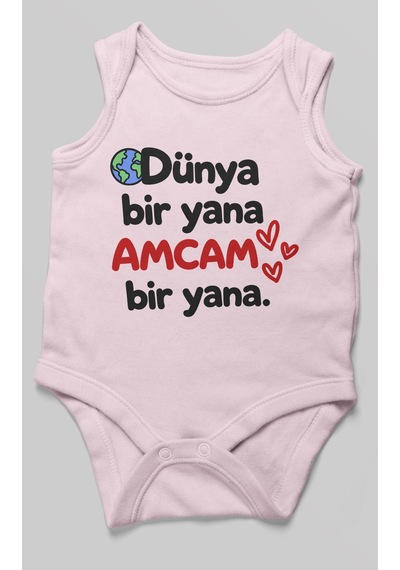 Morivokids Dünya Bir Yana, Amcam Bir Yana Sıfır Kollu Bebek Zıbını %100 Pamuk Zbn170-sk Bebe Pembe