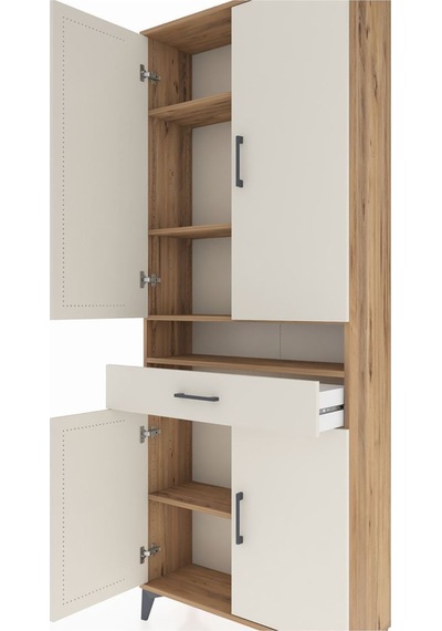 Arges Dolap 5 Raflı Tek Çekmeceli 4 Kapaklı 88x30x221 Çam-aytaşı Atlas Çam
