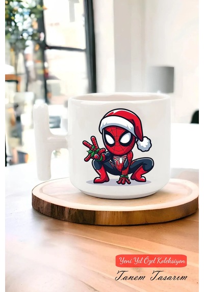 Yeni Yıl Yılbaşı Noel Tasarımlı T Kulp Seramik Kupa 111 Beyaz