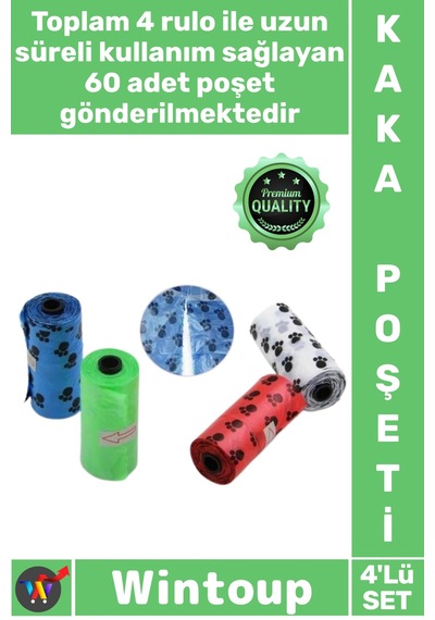 Poşet Sızdırmaz Dayanıklı Rulo Yedek Dışkı Toplama Poşeti Renkli Set Sağlam Köpek Kaka Poşeti 4'lü