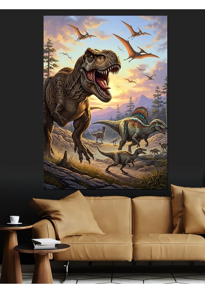Ahşap Tablo Dinozorlar Vadisi Doğa Manzarası
