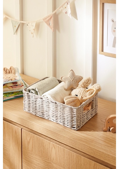 Ocean Home Textile Çocuk Odası Yıkanabilir Gri Pp Rattan Sepet 30 X 20 X 11 Cm