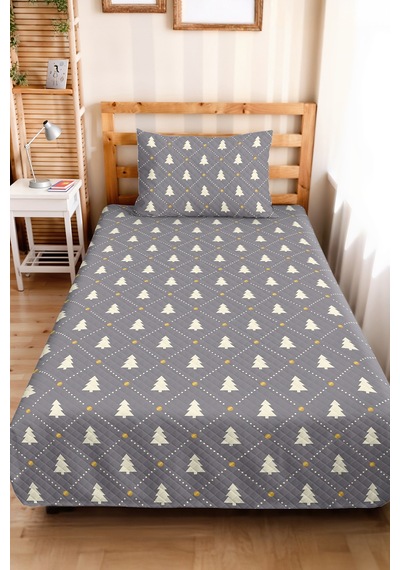 Çam Ağacı Gri Genç Odası Tek Kişilik Pike Takımı - Geometrik Hardal 160x220 Cm Kapitone Yatak Örtüsü Fısıltılı Göl İzi