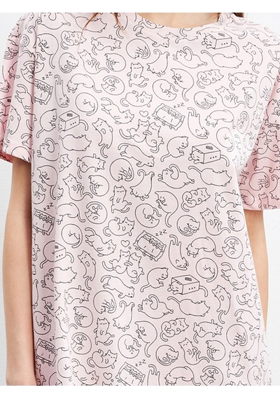 Lcw Dream Pembe Bisiklet Yaka Desenli Kadın Gecelik Lcw Dream Pembe Bisiklet Yaka Desenli Kadın Gecelik
