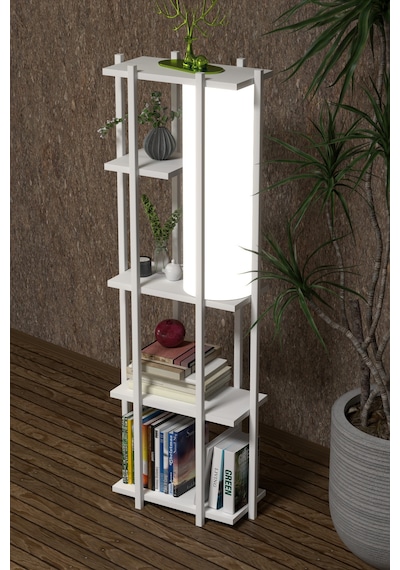 Retohome 5 Raflı Lambaderli Kitap Rafı.,kitaplıklı Lambader Beyaz Beyaz - Beyaz