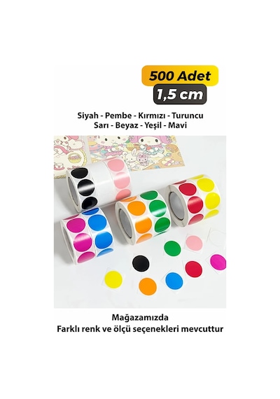 Yuvarlak Kesim Karışık 8 Renk Etiket 1,5cm - 500 Adet