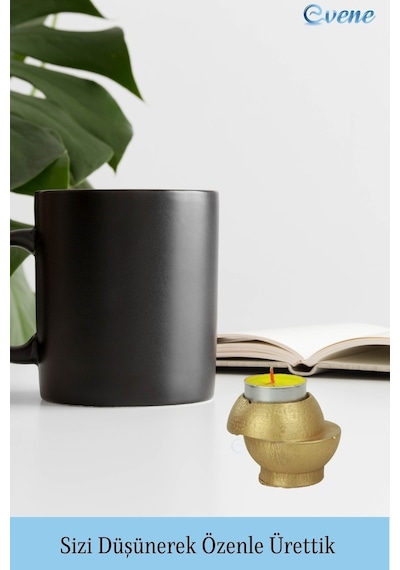 Mumluk Şamdan Tealight Ve İnce Mum Uyumlu Kesik Model - Altın