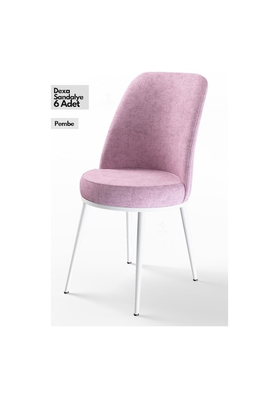 Canisa Concept Canisa Dexa Serisi 1.sınıf Yemek Ve Mutfak Sandalyesi , 6 Adet , Pembe , Ayaklar Beyaz Sandalye Pembe Ayakları Beyaz